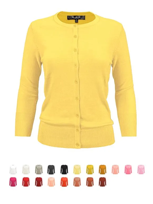 YEMAK Women's 3/4 Sleeve Crewneck Cardigan Sweater CO079PL PLUS size (1X-3X) Color (1 of 2)