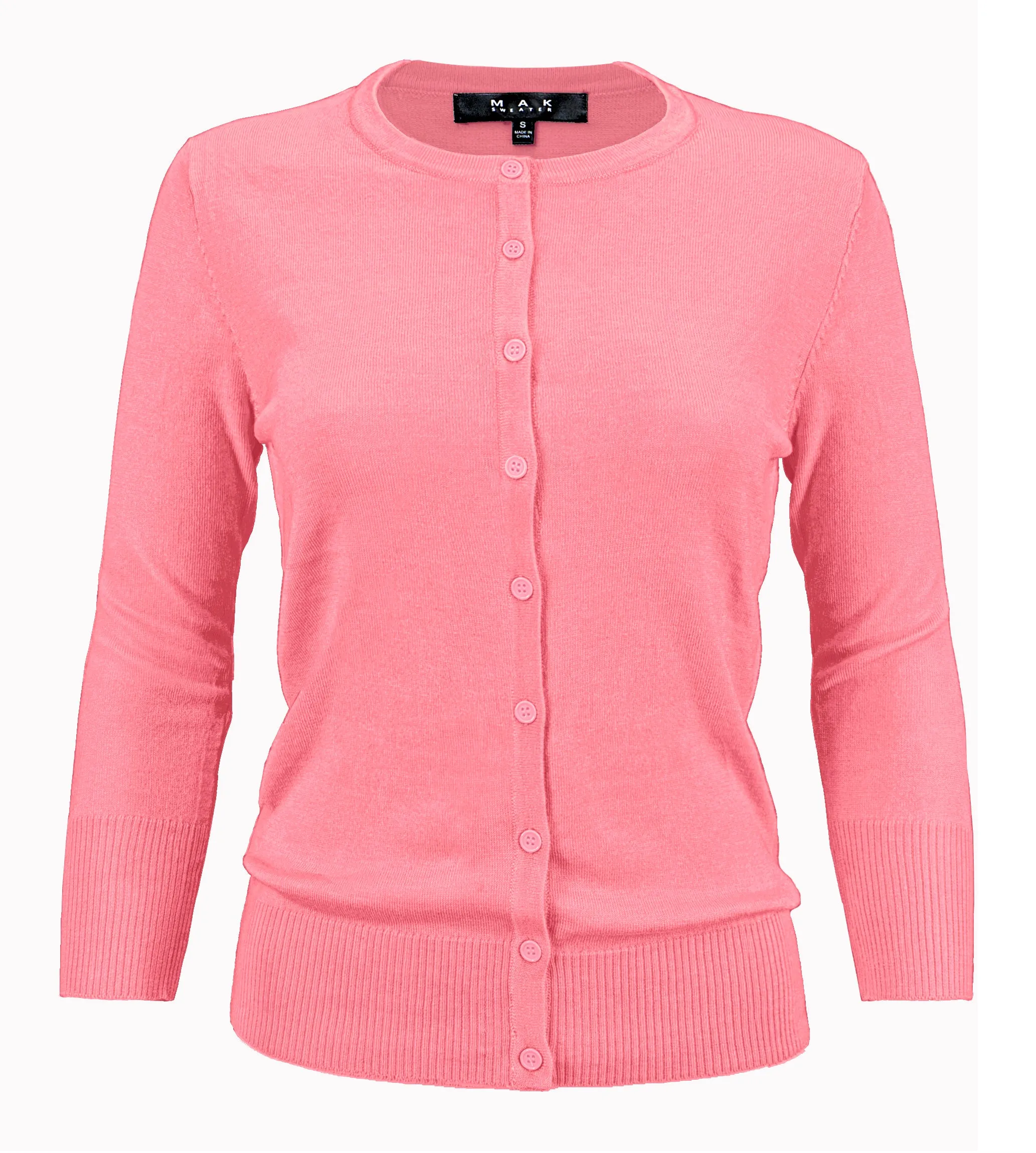 YEMAK Women's 3/4 Sleeve Crewneck Cardigan Sweater CO079PL PLUS size (1X-3X) Color (1 of 2)