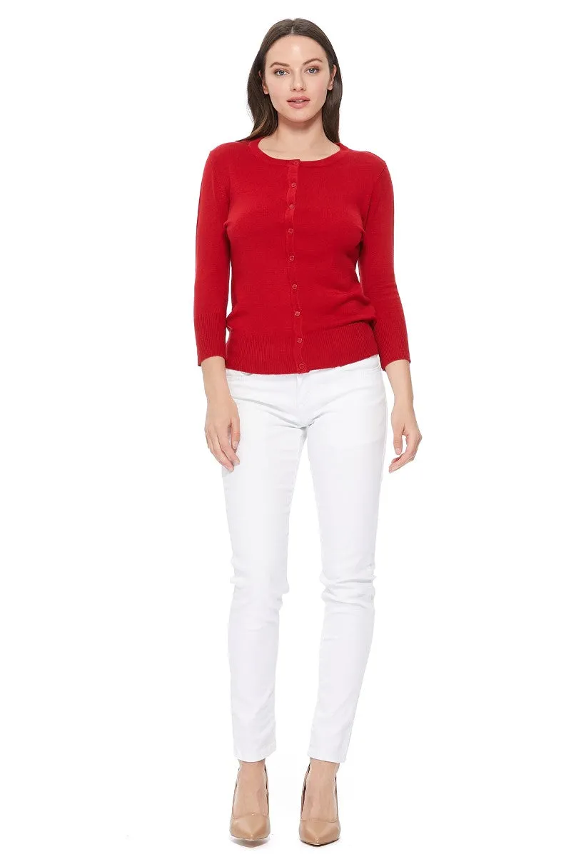 YEMAK Women's 3/4 Sleeve Crewneck Cardigan Sweater CO079PL PLUS size (1X-3X) Color (1 of 2)