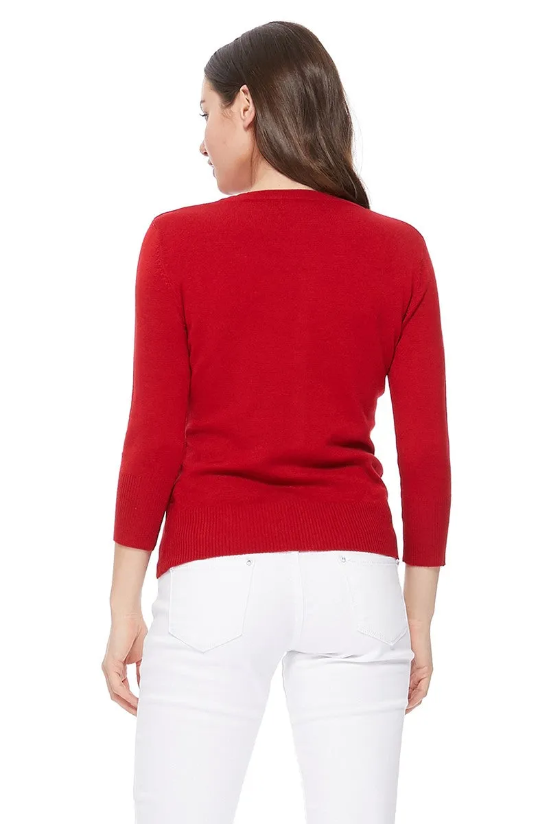 YEMAK Women's 3/4 Sleeve Crewneck Cardigan Sweater CO079PL PLUS size (1X-3X) Color (1 of 2)
