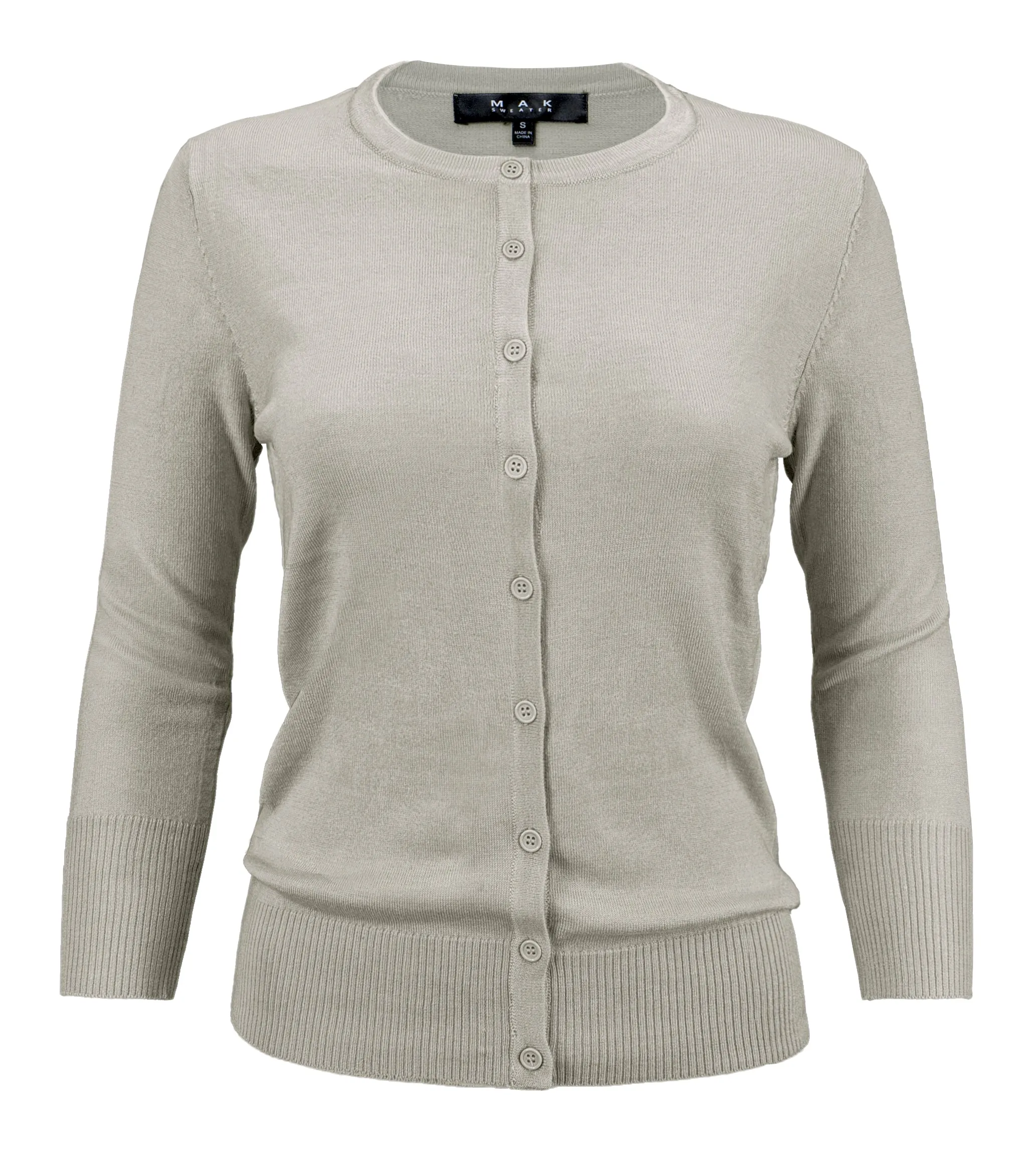 YEMAK Women's 3/4 Sleeve Crewneck Cardigan Sweater CO079PL PLUS size (1X-3X) Color (1 of 2)