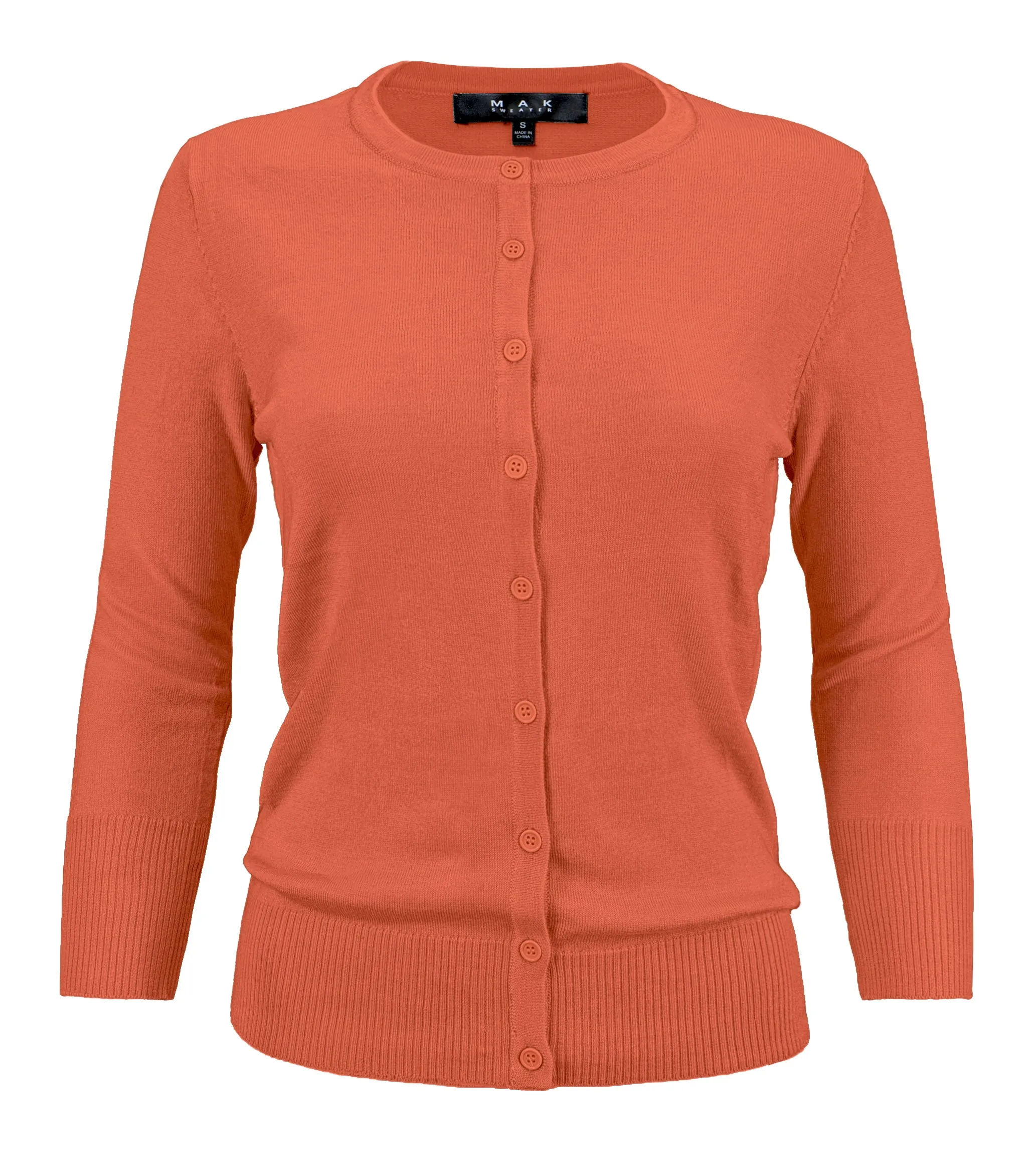 YEMAK Women's 3/4 Sleeve Crewneck Cardigan Sweater CO079PL PLUS size (1X-3X) Color (1 of 2)