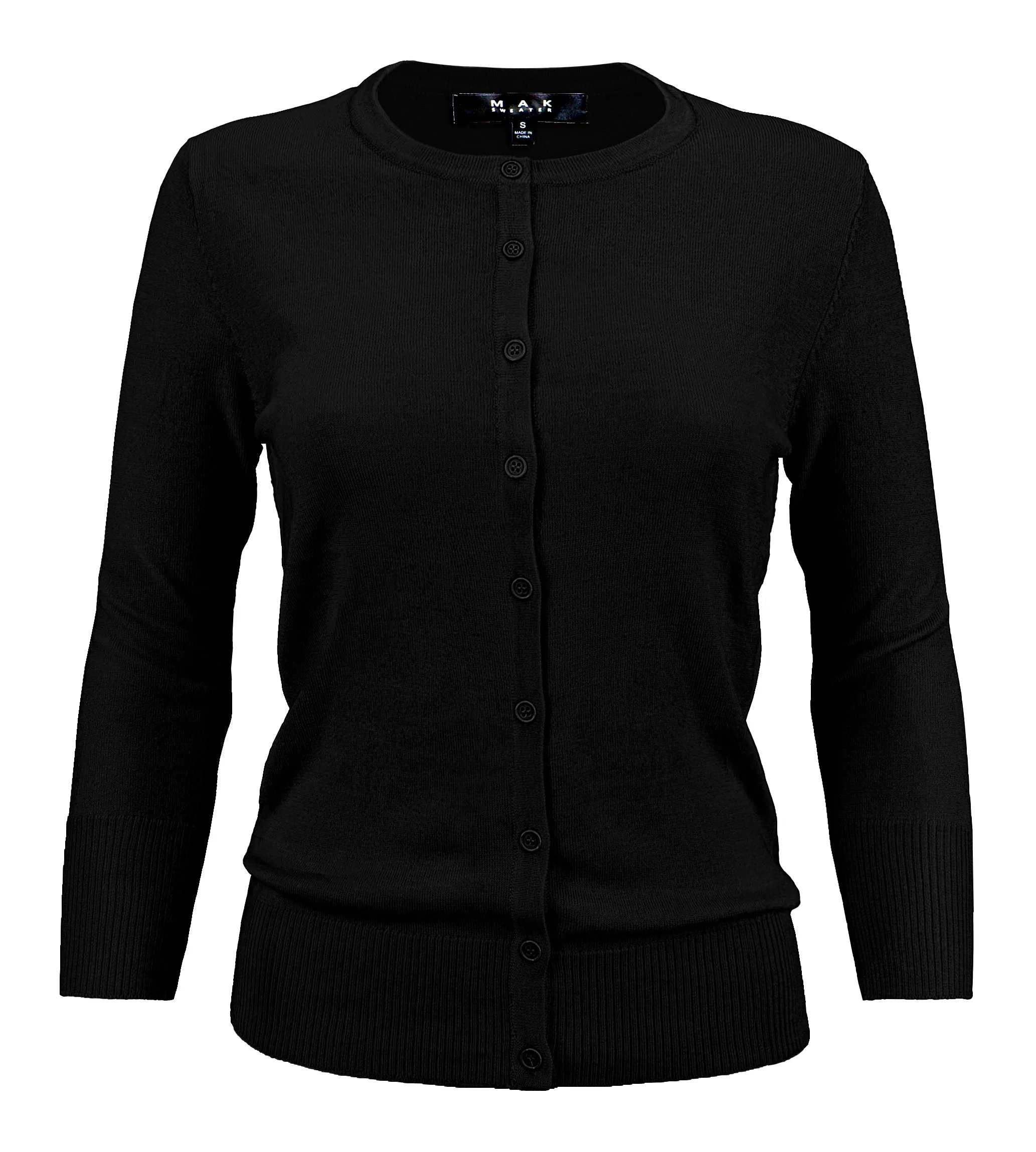 YEMAK Women's 3/4 Sleeve Crewneck Cardigan Sweater CO079PL PLUS size (1X-3X) Color (1 of 2)