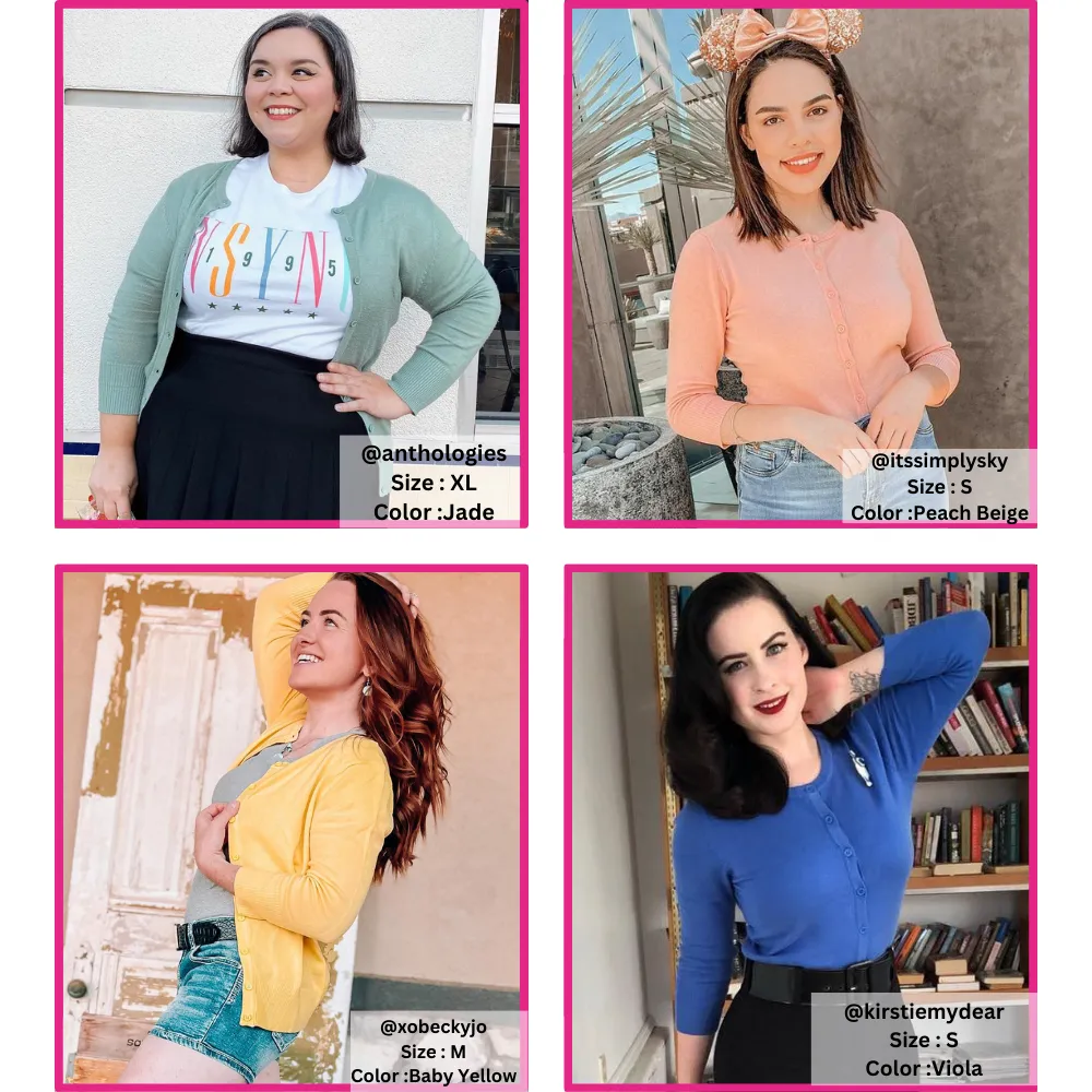 YEMAK Women's 3/4 Sleeve Crewneck Cardigan Sweater CO079PL PLUS size (1X-3X) Color (1 of 2)