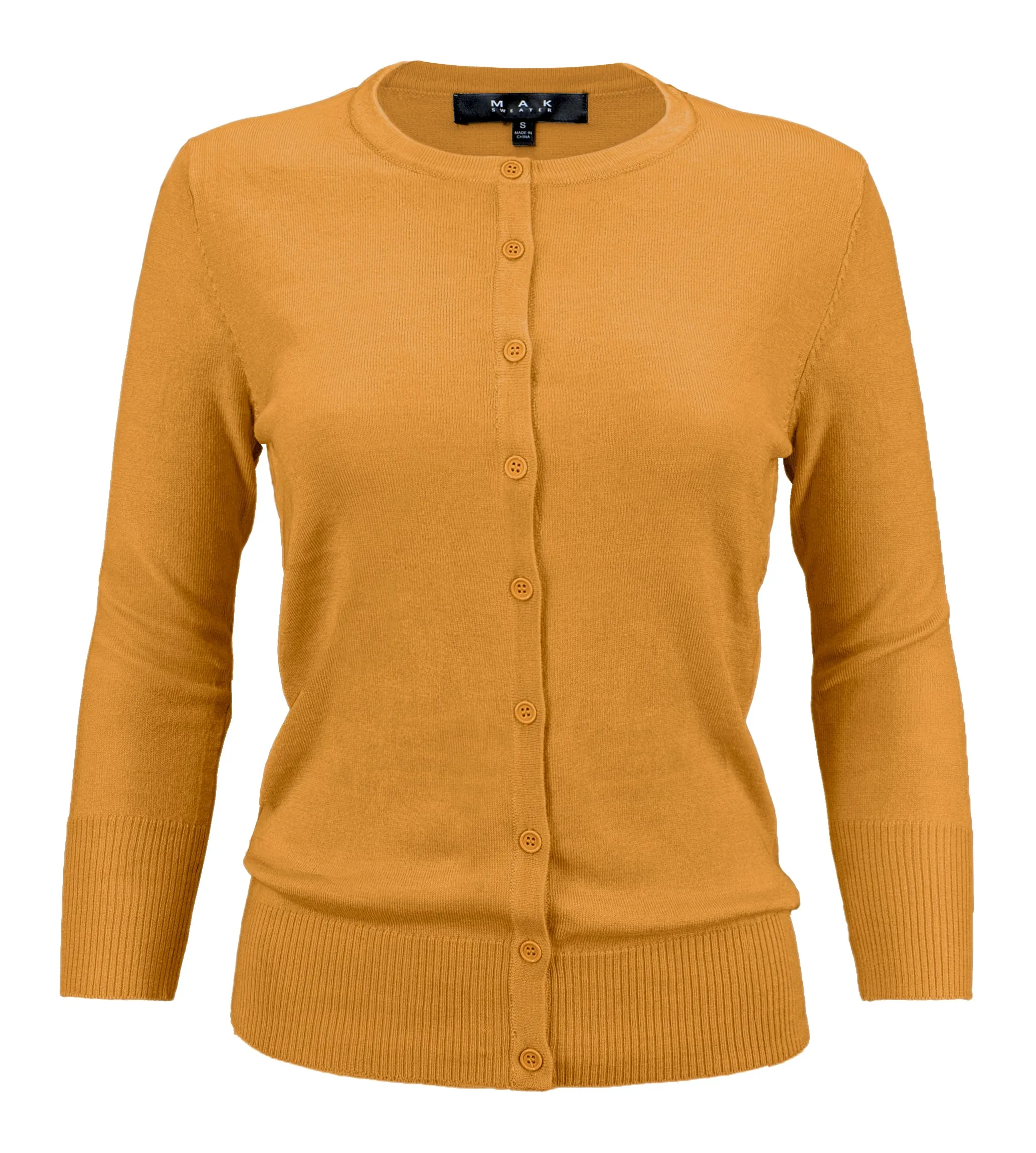 YEMAK Women's 3/4 Sleeve Crewneck Cardigan Sweater CO079PL PLUS size (1X-3X) Color (1 of 2)
