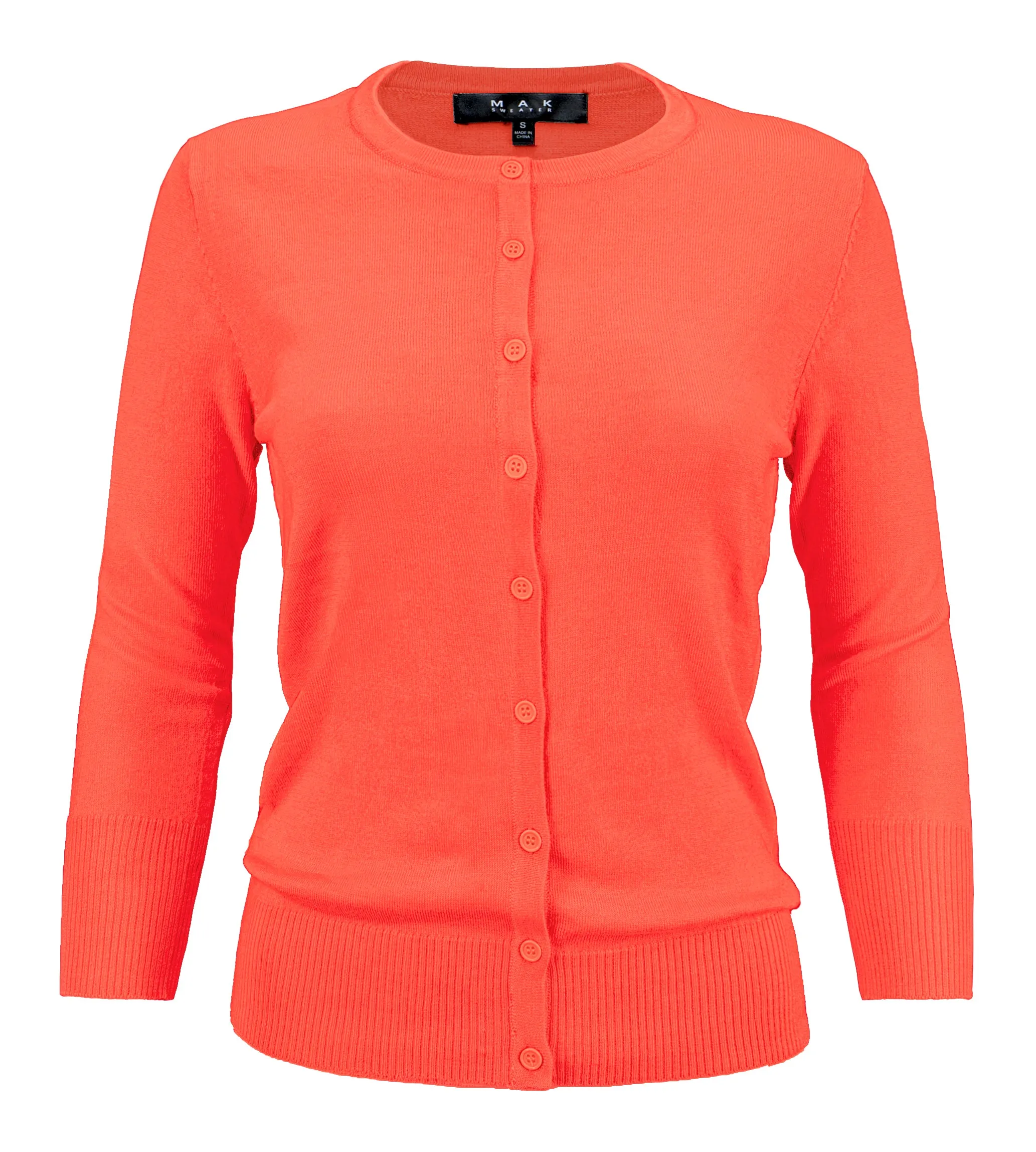 YEMAK Women's 3/4 Sleeve Crewneck Cardigan Sweater CO079PL PLUS size (1X-3X) Color (1 of 2)