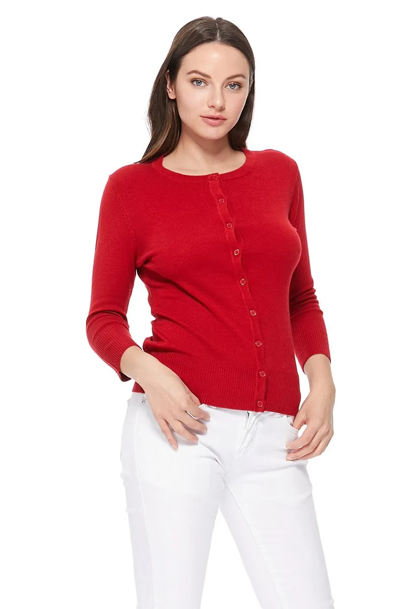 YEMAK Women's 3/4 Sleeve Crewneck Cardigan Sweater CO079PL PLUS size (1X-3X) Color (1 of 2)