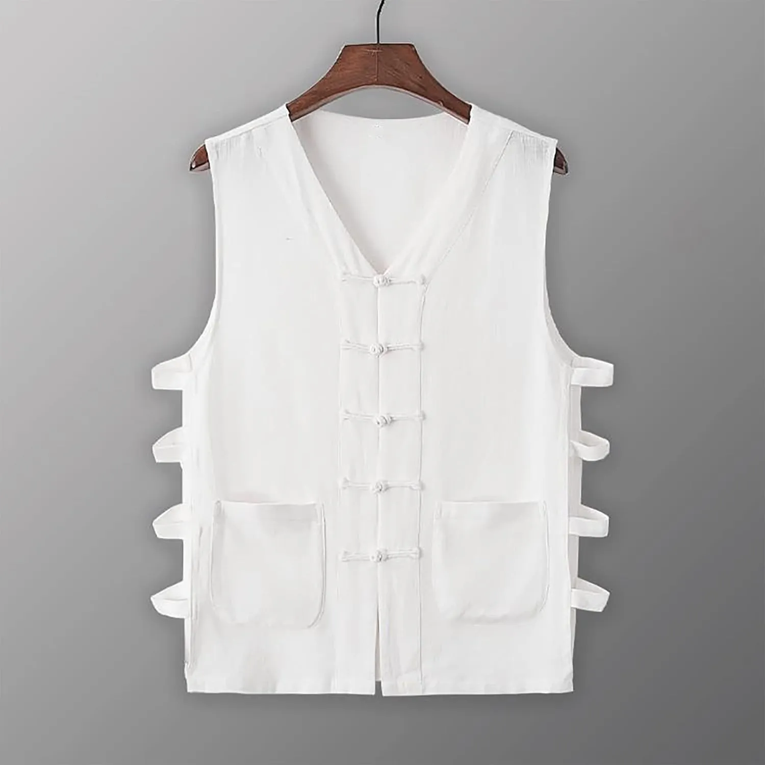 Zeiyignr Mens Cotton Linen Tank Tops Chinese Frog Button Sleveeless Shirt Retro China Traditional Tai Chi Kong Fu Vest Jacket