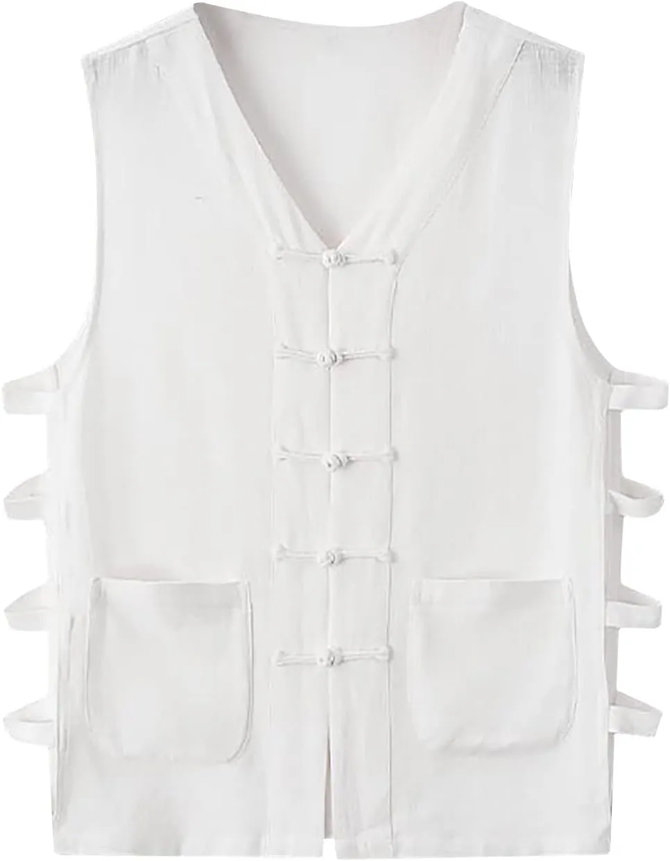 Zeiyignr Mens Cotton Linen Tank Tops Chinese Frog Button Sleveeless Shirt Retro China Traditional Tai Chi Kong Fu Vest Jacket